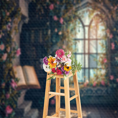 Lofaris Arched Window Flowers Book Spring Backdrop For Photo