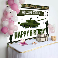 Lofaris Army Green Tank Welcome Soldiers Happy Birthday Backdrop