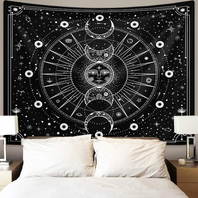 Lofaris Art Moon Star Sign Space Black And White Tapestry
