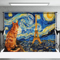 Lofaris Art Van Gogh Starry Sky Cat Paris Dance Backdrop