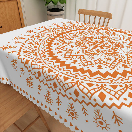 Lofaris Artistic Orange Mandala Pattern Washable Tablecloth