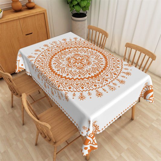 Lofaris Artistic Orange Mandala Pattern Washable Tablecloth