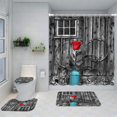 Lofaris Artistic Retro Grey Cabin Red Rose Shower Curtain