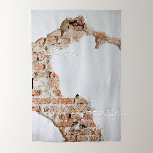 Lofaris Artistic White Shabby Red Brick Wall Photography Backdrop
