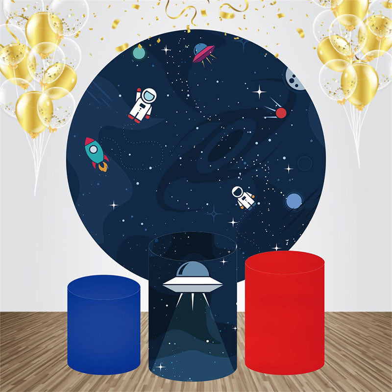 Lofaris Astronaut Galaxy Round Happy Birthday Backdrop Kit