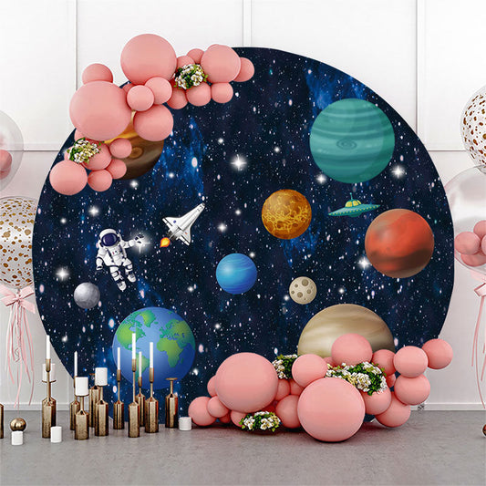 Lofaris Astronaut Planet Space Circle Backdrop For Birthday