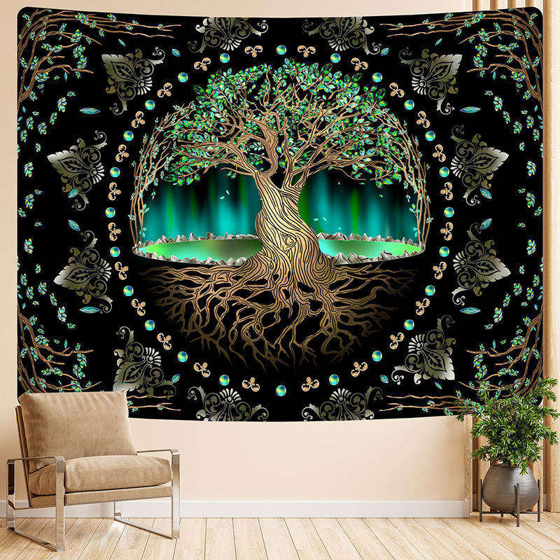Lofaris Aurora Green Nature Tree Of Life Mandala Tapestry