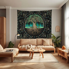 Lofaris Aurora Green Nature Tree Of Life Mandala Tapestry