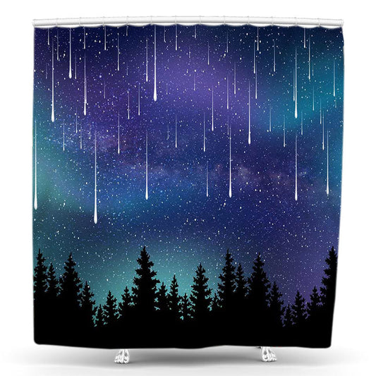 Lofaris Aurora Night Forest Shooting Star Shower Curtain