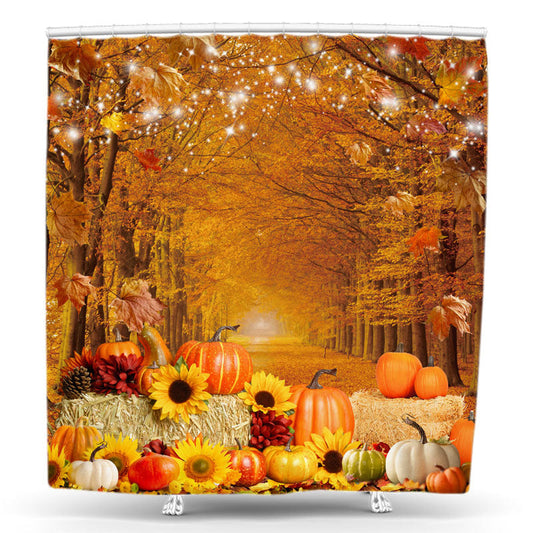 Lofaris Autumn Forest Pumpkins Maple Trees Shower Curtain