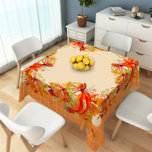 Lofaris Autumn Leaves Pumpkin Yellow Plaid Square Tablecloth