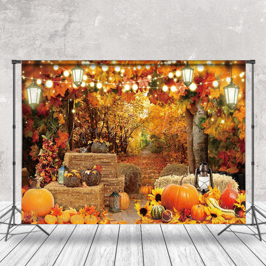 Lofaris Autumn Maple Forest Haystack Pumpkin Backdrop