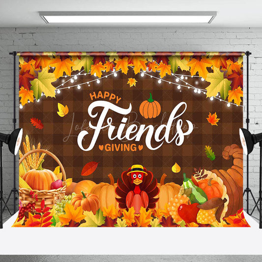 Lofaris Autumn Maple Leaf Plaid Happy Friendsgiving Backdrop