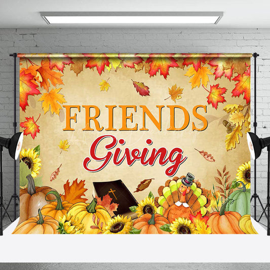 Lofaris Autumn Maple Leaves Pumpkins Friends Giving Backdrop