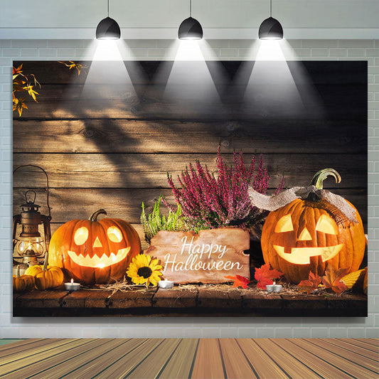 Lofaris Autumn Pumpkin Lantern Wood Happy Halloween Backdrop