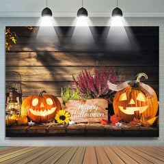 Lofaris Autumn Pumpkin Lantern Wood Happy Halloween Backdrop