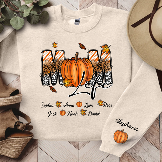 Lofaris Autumn Pumpkin Leopard Mom Life Custom Sweatshirt