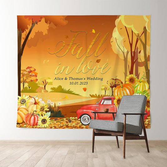Lofaris Autumn Pumpkin On The Truck Fall In Love Wedding Backdrop