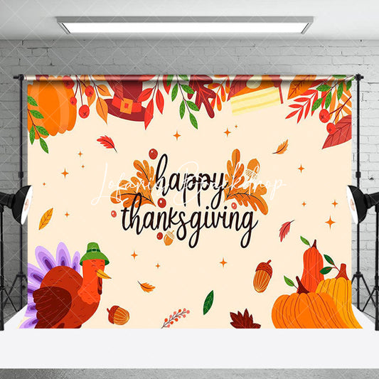 Lofaris Autumn Pumpkins Turkey Happy Thanksgiving Backdrop