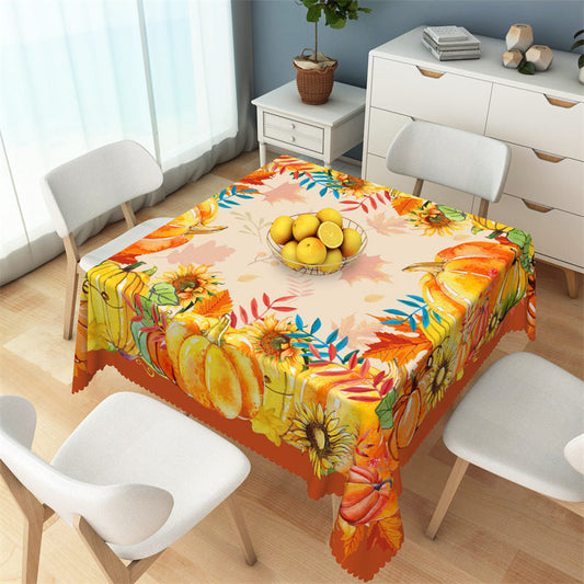 Lofaris Autumn Sunflowers Pumpkin Leaves Square Tablecloth