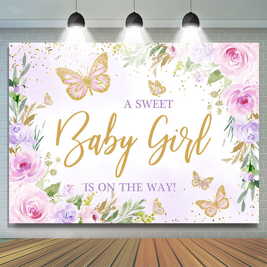 Lofaris Baby Girl On The Way Floral Glitter Shower Backdrop