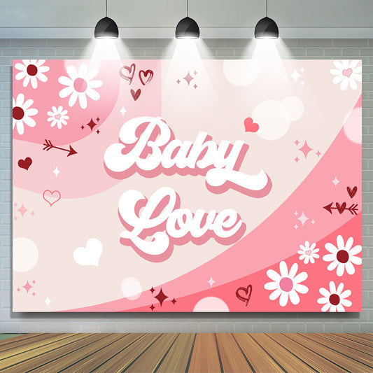 Lofaris Baby Love Groovy Hearts White Floral Bokeh Backdrop