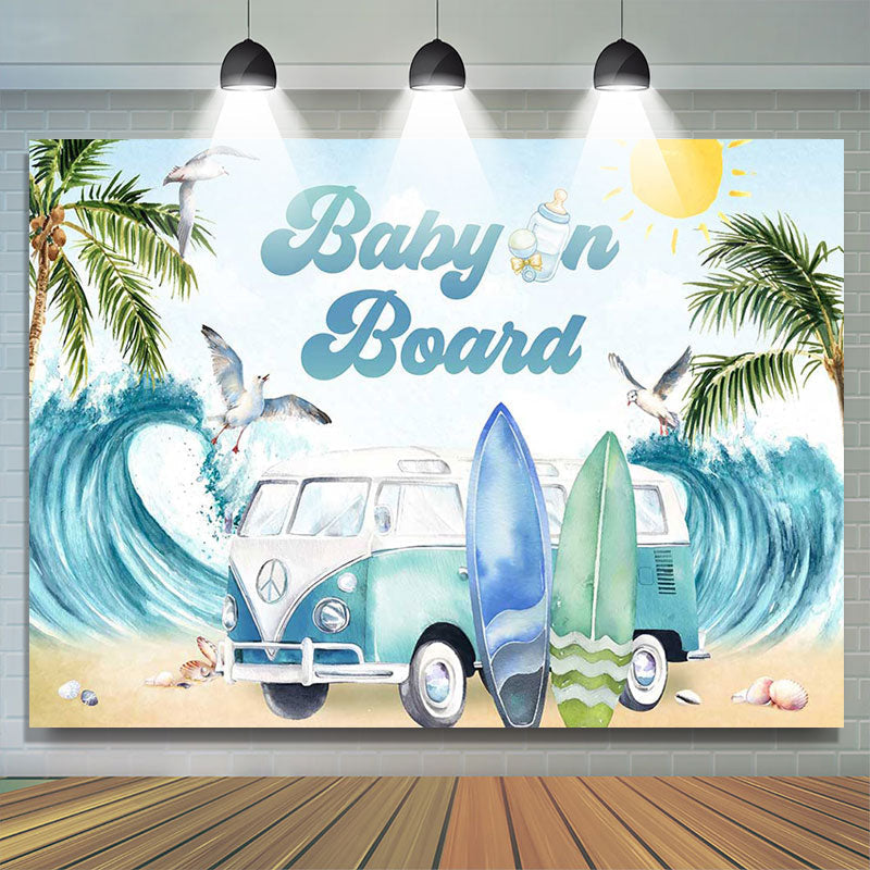 Lofaris Baby On Board Surf Summer Gender Reveal Backdrop