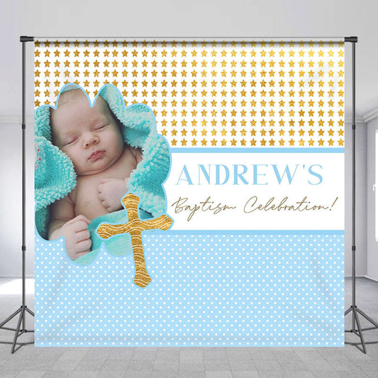 Lofaris Baby Shower Gold Stars Blue Custom Photo Backdrop