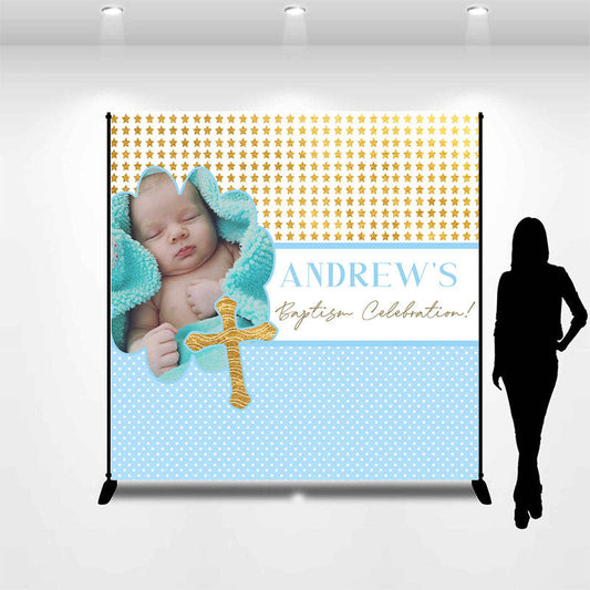 Lofaris Baby Shower Gold Stars Blue Custom Photo Backdrop