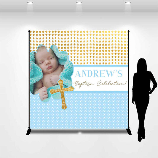 Lofaris Baby Shower Gold Stars Blue Custom Photo Backdrop