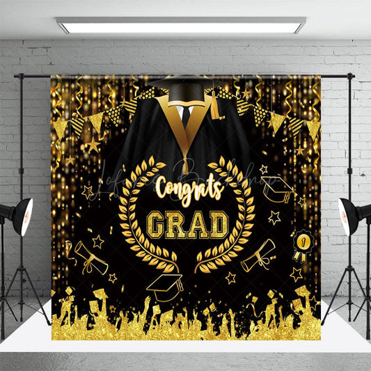 Lofaris Bachelor Gown Gold Black Flag Graduation Backdrop