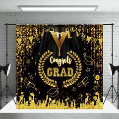 Lofaris Bachelor Gown Gold Black Flag Graduation Backdrop