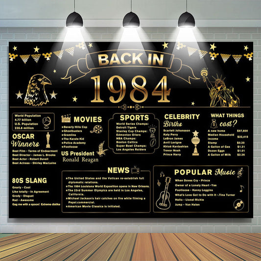 Lofaris Back In 1984 Black Gold Star 40th Birthday Backdrop