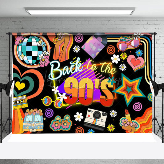 Lofaris Back To 90S Star Floral Heart Glass Dance Backdrop