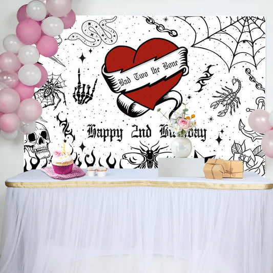 Lofaris Bad Two The Bone Halloween 2nd Birthday Backdrop