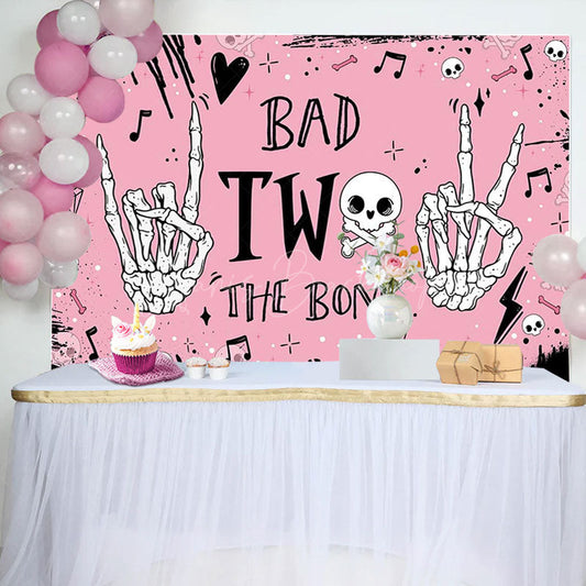 Lofaris Bad Two The Bone Pink Rock Skull Birthday Backdrop