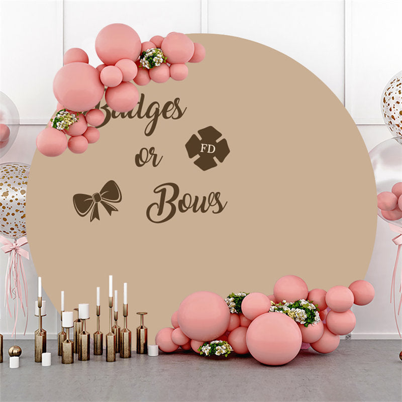 Lofaris Badges Or Bows Brown Circle Gender Reveal Backdrop