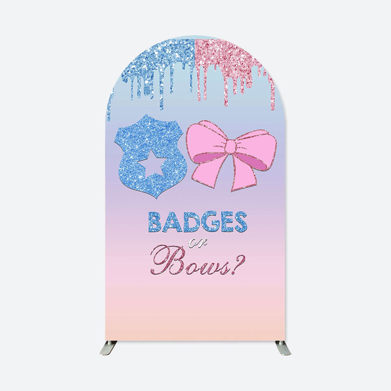 Lofaris Badges Or Bows Gender Reveal Double Sided Arch Backdrop