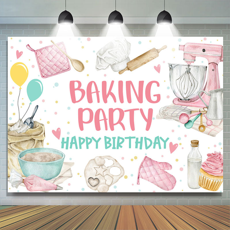 Lofaris Baking Party Pink Happy Birthday Backdrop For Girl