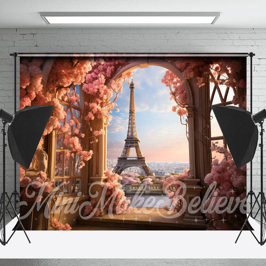 Lofaris Balcony Eiffel Tower Floral Photo Spring Backdrop