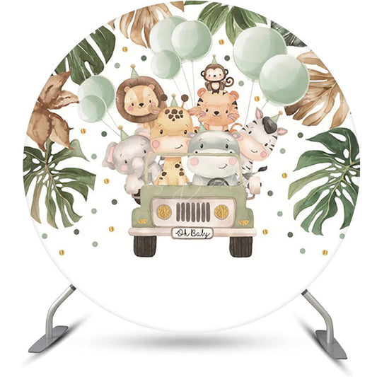 Lofaris Balloon Animals Car Leaves Round Baby Shower Backdrop
