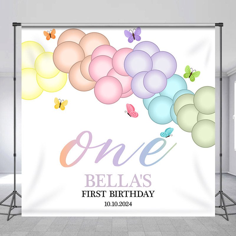 Lofaris Balloon Bautterfly Custom Girl 1st Birthday Backdrop