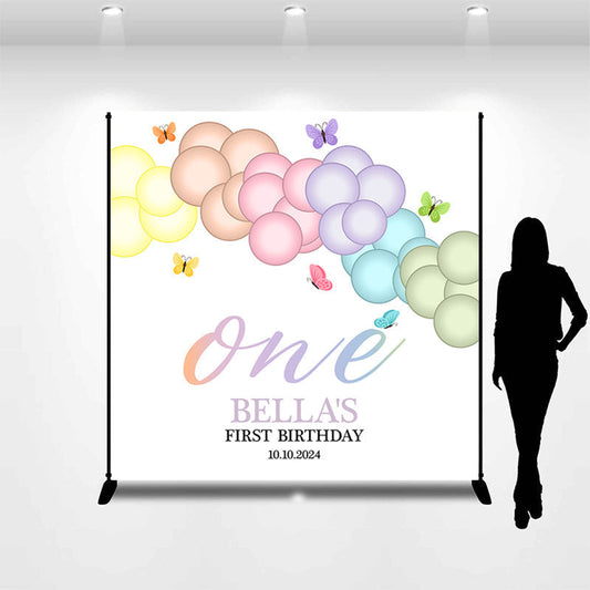 Lofaris Balloon Bautterfly Custom Girl 1st Birthday Backdrop