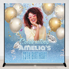 Lofaris Balloon Blue Glitter Custom Photo Birthday Backdrop