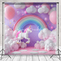 Lofaris Balloon Cloulds Rainbow Unicorn Backdrop For Photo
