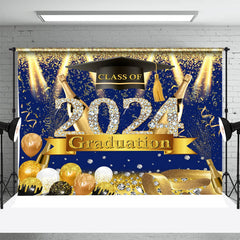 Lofaris Balloon Diamond Blue Gold Ribbon Graduation Backdrop