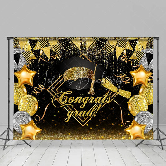 Lofaris Balloon Flag Ribbon Congrats Grad Party Backdrop