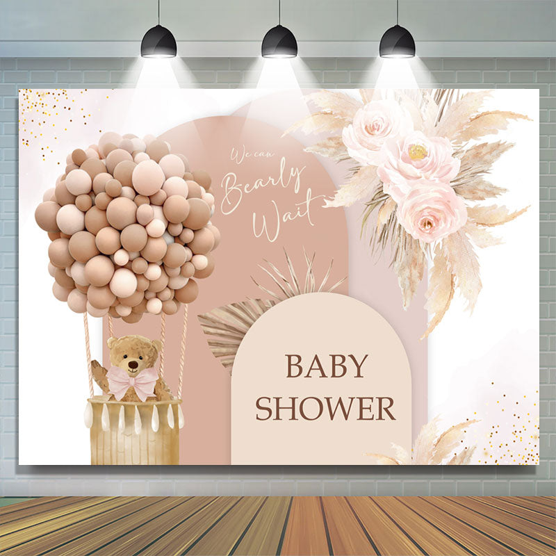 Lofaris Balloon Floral Bear Beige Backdrop For Baby Shower
