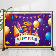 Lofaris Balloons Masquerade Purple Happy Purim Backdrop