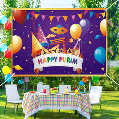 Lofaris Balloons Masquerade Purple Happy Purim Backdrop